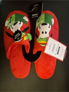 Hallmark Peanuts Snoopy Red & Green Holiday Slippers